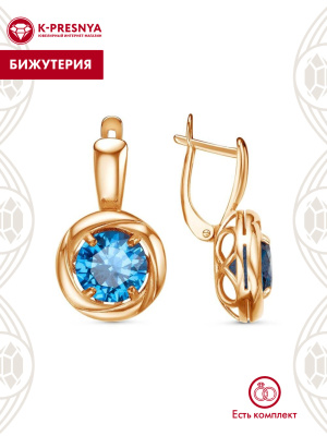 Серьги бижутерия, покрытие - золочение, вставка - искусственная шпинель