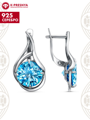 Серьги серебро 925 пробы, покрытие - оксидирование, вставка - фианит (недрагоценный камень)