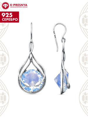 Серьги серебро 925 пробы, покрытие - оксидирование, вставка - синтетический кварц собственной огранки
