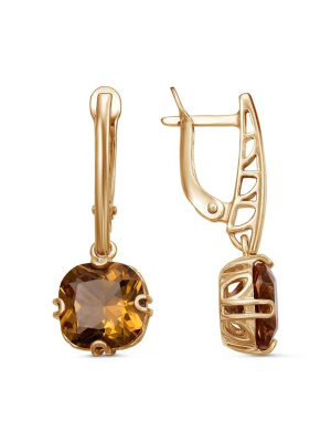 Серьги серебро 925 пробы, покрытие - золочение, вставка - искусственный султанит