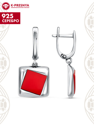 Серьги серебро 925 пробы, покрытие - оксидирование, вставка - искусственный коралл