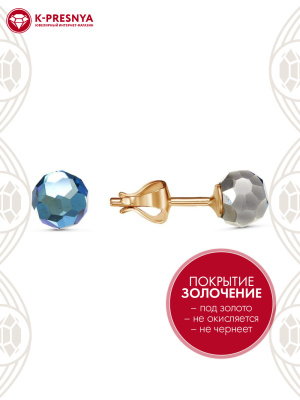 Серьги серебро 925 пробы, покрытие - золочение, вставка - стекло ювелирное preciosa