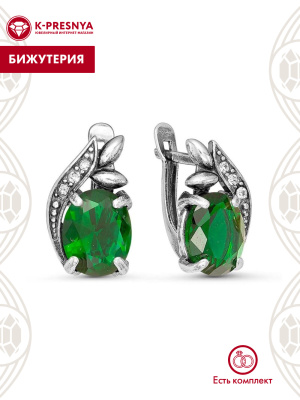 Серьги бижутерия, покрытие - серебрение с оксидированием, вставка - стекло ювелирное, стекло ювелирное preciosa