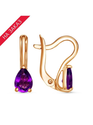 Серьги серебро 925 пробы, покрытие - золочение, вставка - аметист (полудрагоценный камень)