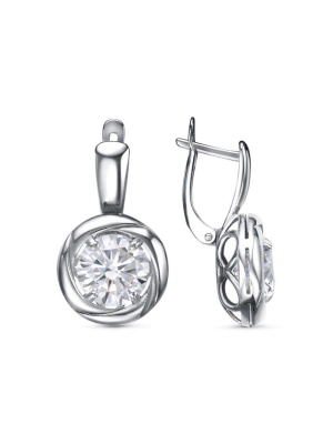 Серьги бижутерия, покрытие - серебрение с оксидированием, вставка - фианит (недрагоценный камень)