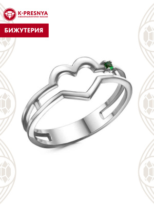 Кольцо бижутерия, покрытие - платинирование, вставка - искусственная шпинель