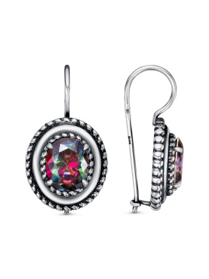 Серьги бижутерия, покрытие - серебрение с оксидированием, вставка - фианит (недрагоценный камень)