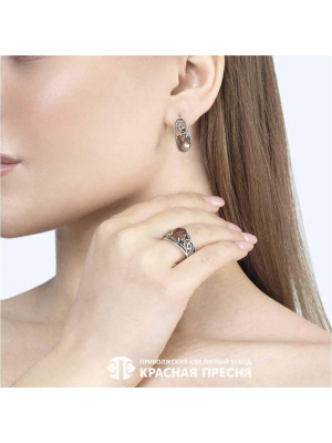 Серьги серебро 925 пробы, покрытие - оксидирование, вставка - искусственный султанит