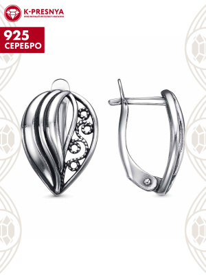 Серьги серебро 925 пробы, покрытие - оксидирование, без вставок