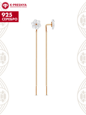 Серьги серебро 925 пробы, покрытие - золочение, вставка - перламутр