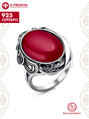 Кольцо серебро 925 пробы, покрытие - оксидирование, вставка - искусственный коралл