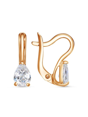 Серьги серебро 925 пробы, покрытие - золочение, вставка - фианит (недрагоценный камень)