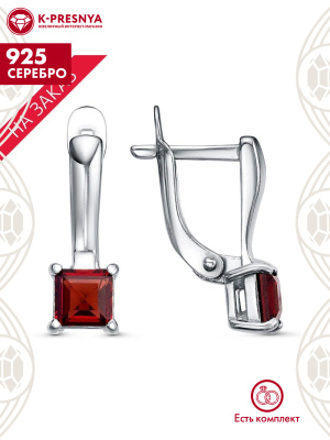 Серьги серебро 925 пробы, покрытие - родирование, вставка - гранат (полудрагоценный камень)