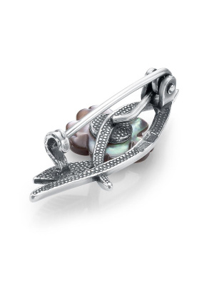 Брошь серебро 925 пробы, покрытие - оксидирование, вставка - перламутр