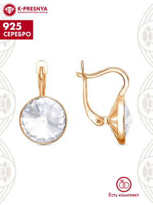 Серьги серебро 925 пробы, покрытие - золочение, вставка - стекло ювелирное preciosa