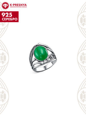 Кольцо серебро 925 пробы, покрытие - оксидирование, вставка - искусственный агат зелёный