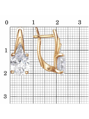 Серьги серебро 925 пробы, покрытие - золочение, выборочное родирование, вставка - фианит (недрагоценный камень)