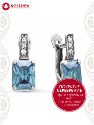 Серьги бижутерия, покрытие - серебрение с оксидированием, вставка - стекло ювелирное preciosa, фианит (недрагоценный камень)
