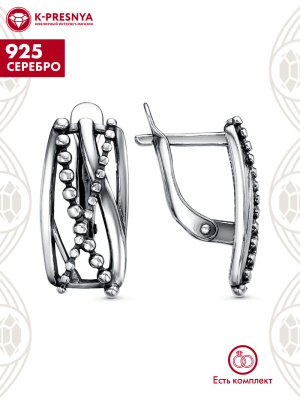 Серьги серебро 925 пробы, покрытие - оксидирование, без вставок