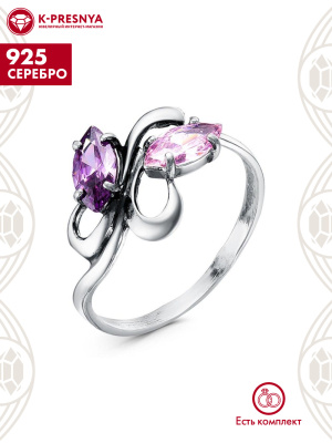 Кольцо серебро 925 пробы, покрытие - оксидирование, вставка - фианит (недрагоценный камень)