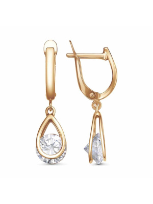 Серьги серебро 925 пробы, покрытие - золочение, вставка - фианит (недрагоценный камень)