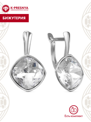 Серьги бижутерия, покрытие - серебрение с оксидированием, вставка - стекло ювелирное preciosa