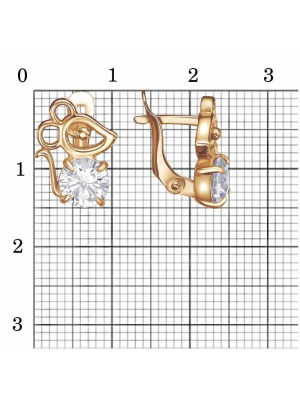 Серьги бижутерия, покрытие - золочение, вставка - фианит (недрагоценный камень)