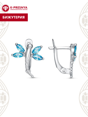 Серьги бижутерия, покрытие - платинирование, вставка - фианит (недрагоценный камень)