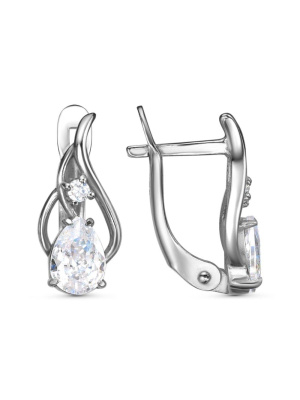 Серьги серебро 925 пробы, покрытие - родирование, вставка - фианит (недрагоценный камень)