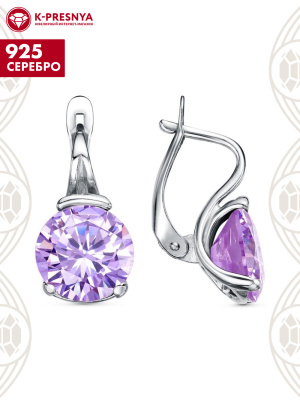 Серьги серебро 925 пробы, покрытие - родирование, вставка - фианит (недрагоценный камень)