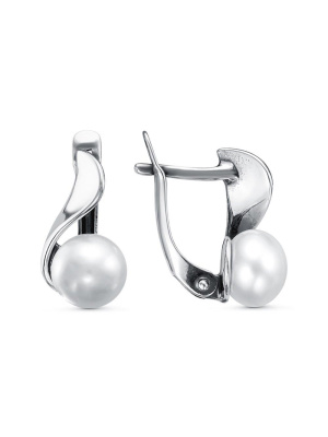 Серьги серебро 925 пробы, покрытие - оксидирование, вставка - культивированный жемчуг