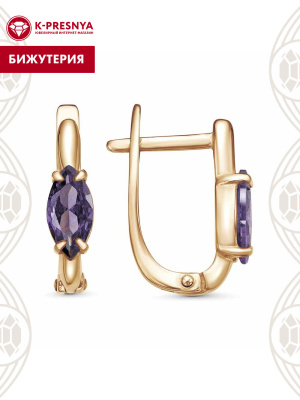 Серьги бижутерия, покрытие - золочение, вставка - фианит (недрагоценный камень)