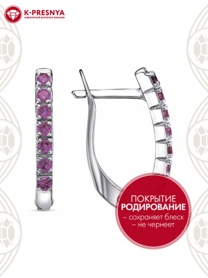 Серьги серебро 925 пробы, покрытие - родирование, вставка - синтетический корунд
