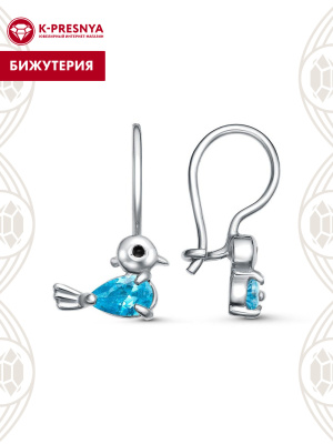 Серьги бижутерия, покрытие - платинирование, отделка - эмаль, вставка - фианит (недрагоценный камень)