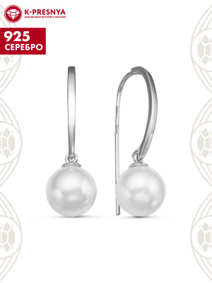 Серьги серебро 925 пробы, покрытие - родирование, вставка - имитация жемчуга