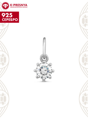 Подвеска серебро 925 пробы, покрытие - родирование, вставка - фианит (недрагоценный камень)