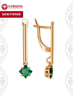 Серьги бижутерия, покрытие - золочение, вставка - искусственная шпинель