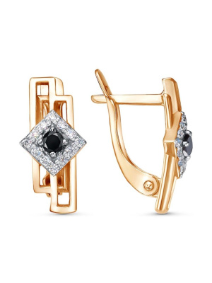 Серьги серебро 925 пробы, покрытие - золочение, выборочное родирование, вставка - фианит (недрагоценный камень)