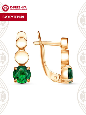 Серьги бижутерия, покрытие - золочение, вставка - искусственная шпинель