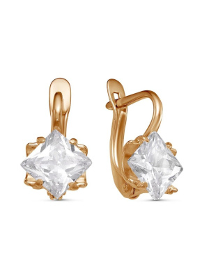 Серьги бижутерия, покрытие - золочение, вставка - фианит (недрагоценный камень)