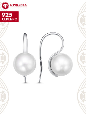Серьги серебро 925 пробы, покрытие - оксидирование, вставка - имитация жемчуга
