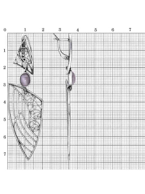 Серьги бижутерия, покрытие - серебрение с оксидированием, вставка - искусственный кошачий глаз