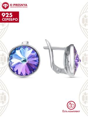 Серьги серебро 925 пробы, покрытие - родирование, вставка - стекло ювелирное preciosa