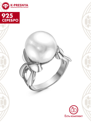 Кольцо серебро 925 пробы, покрытие - оксидирование, вставка - имитация жемчуга, фианит (недрагоценный камень)