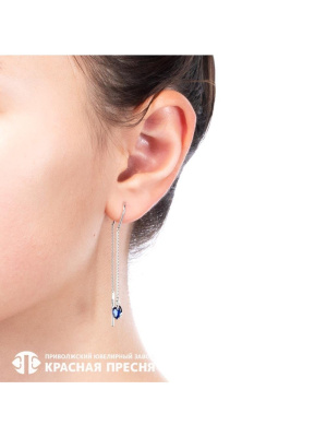 Серьги серебро 925 пробы, покрытие - родирование, вставка - искусственная шпинель
