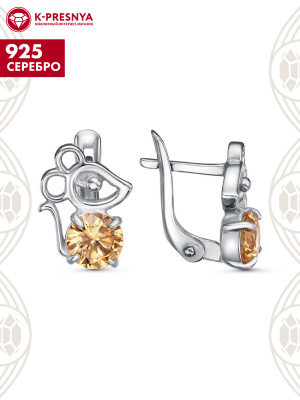 Серьги серебро 925 пробы, покрытие - платинирование, вставка - фианит (недрагоценный камень)