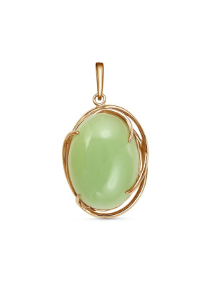 Подвеска бижутерия, покрытие - золочение, вставка - искусственный нефрит