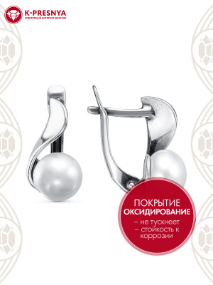 Серьги серебро 925 пробы, покрытие - оксидирование, вставка - культивированный жемчуг