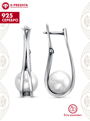Серьги серебро 925 пробы, покрытие - оксидирование, вставка - имитация жемчуга