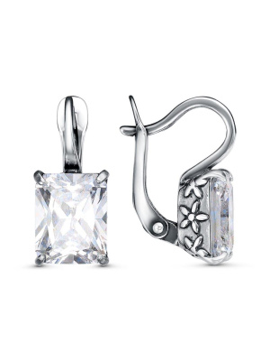 Серьги серебро 925 пробы, покрытие - оксидирование, вставка - фианит (недрагоценный камень)